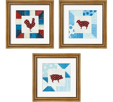 Modern Americana Farm Quilt  3 Piece Framed Art Print Set by Melissa Averinos