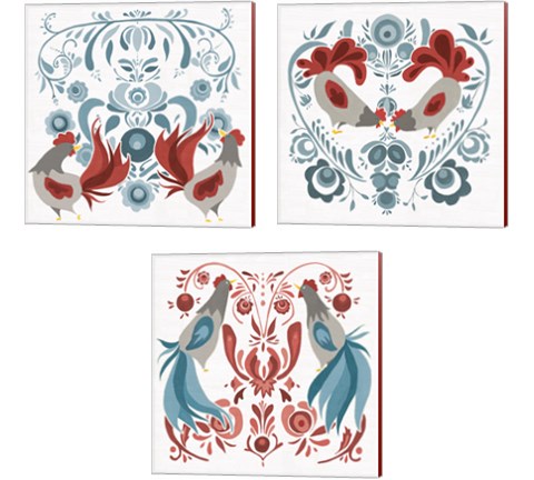 Americana Roosters 3 Piece Canvas Print Set by Wild Apple Portfolio