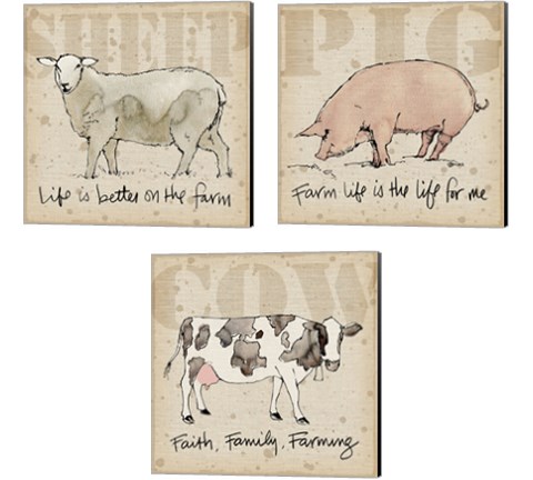 Farm Life 3 Piece Canvas Print Set by Anne Tavoletti