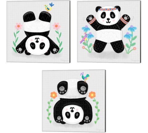 Tumbling Pandas 3 Piece Canvas Print Set by Noonday Design