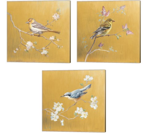 Bird on Gold 3 Piece Canvas Print Set by Danhui Nai