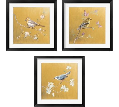 Bird on Gold 3 Piece Framed Art Print Set by Danhui Nai