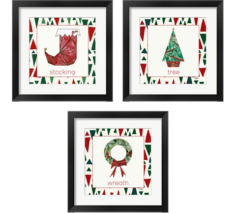 Geometric Christmas 3 Piece Framed Art Print Set by Nola James