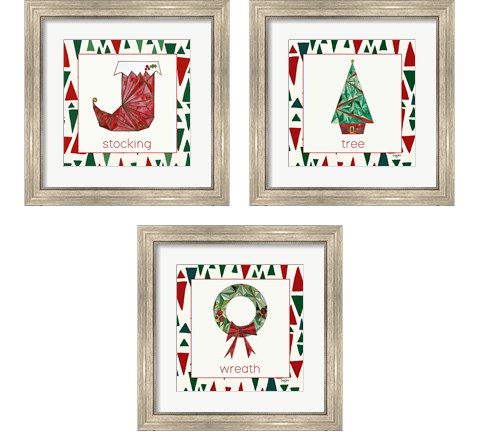 Geometric Christmas 3 Piece Framed Art Print Set by Nola James