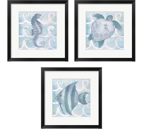Azure Sea Creatures  3 Piece Framed Art Print Set by Elizabeth Medley