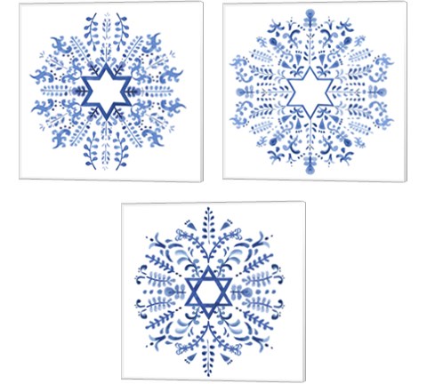 Indigo Hanukkah 3 Piece Canvas Print Set by Victoria Borges