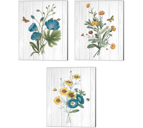 Botanical Bouquet on Wood 3 Piece Canvas Print Set by Wild Apple Portfolio