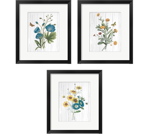 Botanical Bouquet on Wood 3 Piece Framed Art Print Set by Wild Apple Portfolio