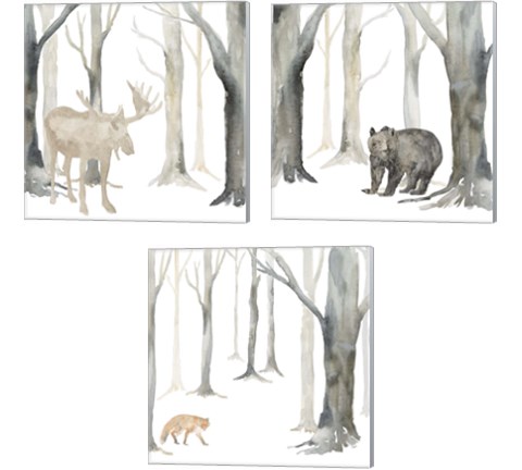 Winter Forest Animal 3 Piece Canvas Print Set by Tara Reed
