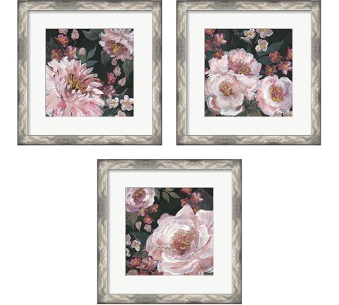 Romantic Moody Florals on Black 3 Piece Framed Art Print Set by Tre Sorelle Studios