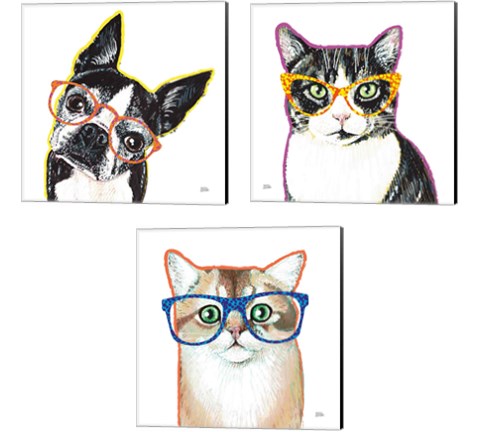 Bespectacled Pet 3 Piece Canvas Print Set by Melissa Averinos