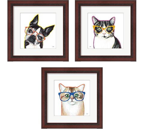 Bespectacled Pet 3 Piece Framed Art Print Set by Melissa Averinos