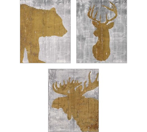 Rustic Lodge Animals on Grey 3 Piece Art Print Set by Marie-Elaine Cusson