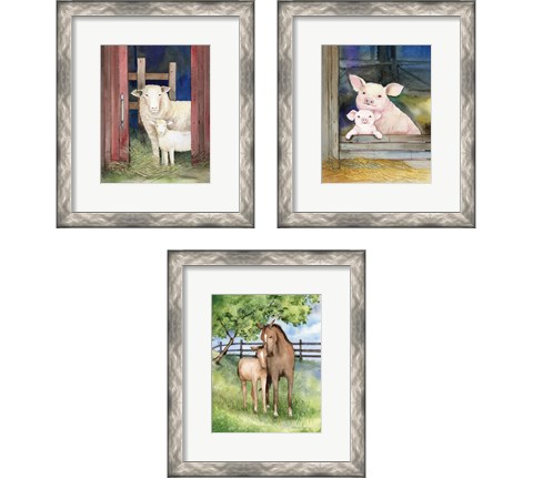 Farm Family Horses & Animals 3 Piece Framed Art Print Set by Kathleen Parr McKenna