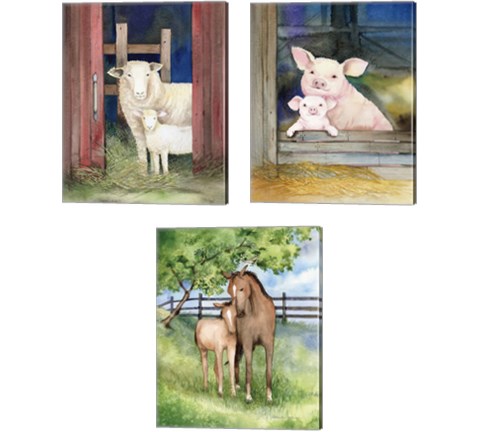 Farm Family Horses & Animals 3 Piece Canvas Print Set by Kathleen Parr McKenna