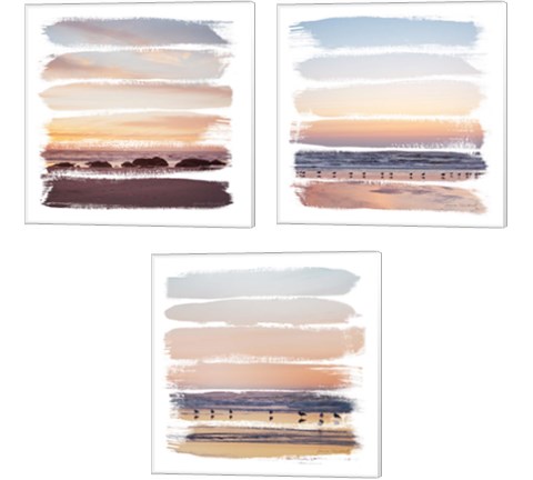 Sunset Stripes 3 Piece Canvas Print Set by Laura Marshall