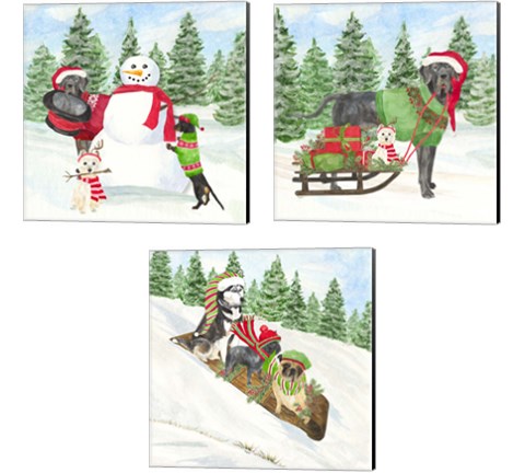 Christmas Dogs 3 Piece Canvas Print Set by Tara Reed