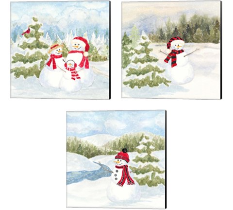 Snowman Wonderland 3 Piece Canvas Print Set by Tara Reed
