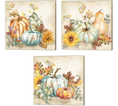 Watercolor Harvest Pumpkin 3 Piece Canvas Print Set by Tre Sorelle Studios