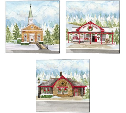 Christmas Village 3 Piece Canvas Print Set by Tara Reed