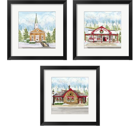 Christmas Village 3 Piece Framed Art Print Set by Tara Reed