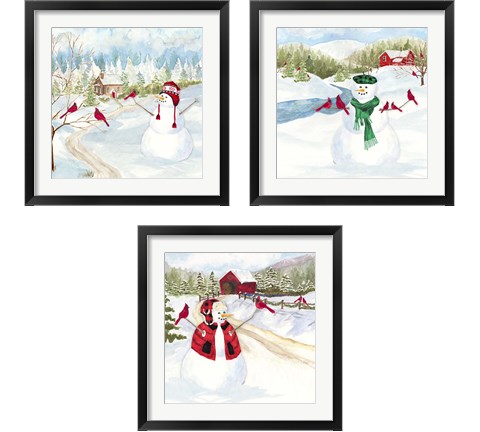 Snowman Christmas 3 Piece Framed Art Print Set by Tara Reed