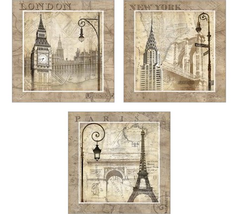 City 3 Piece Art Print Set by Keith Mallett