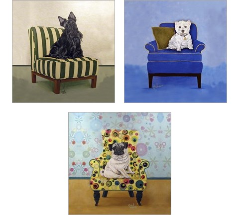 Dogs on Chairs 3 Piece Art Print Set by Carol Dillon