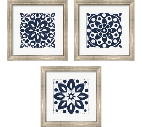 Blue and White Tile 3 Piece Framed Art Print Set by Kathrine Lovell