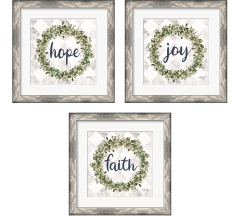 Faith Eucalyptus Wreath 3 Piece Framed Art Print Set by Marla Rae