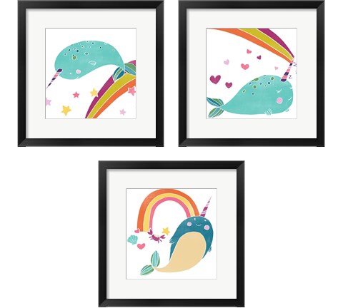 Happy Narwals 3 Piece Framed Art Print Set by June Erica Vess