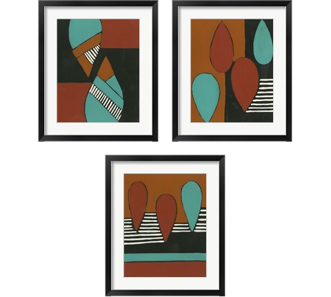 Rust & Teal Patterns 3 Piece Framed Art Print Set by Regina Moore