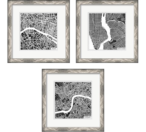 City Maps Black 3 Piece Framed Art Print Set by Laura Marshall