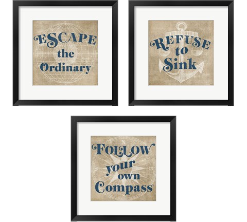 Burlap World Map 3 Piece Framed Art Print Set by Sue Schlabach