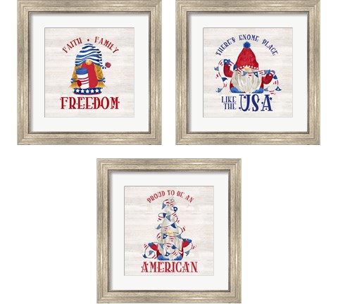 Patriotic Gnomes 3 Piece Framed Art Print Set by Tara Reed