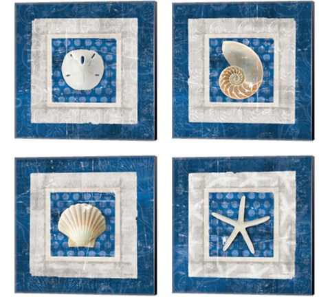 Sea Shell on Blue 4 Piece Canvas Print Set by Belinda Aldrich