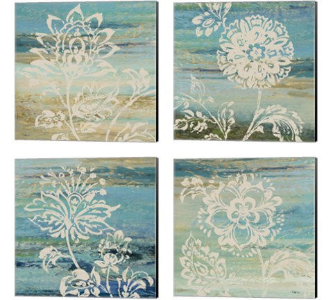 Blue Indigo with Lace 4 Piece Canvas Print Set by Studio Nova