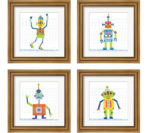 Robot Party on Squares 4 Piece Framed Art Print Set by Melissa Averinos