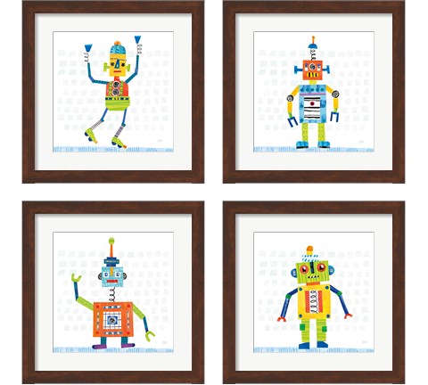 Robot Party on Squares 4 Piece Framed Art Print Set by Melissa Averinos