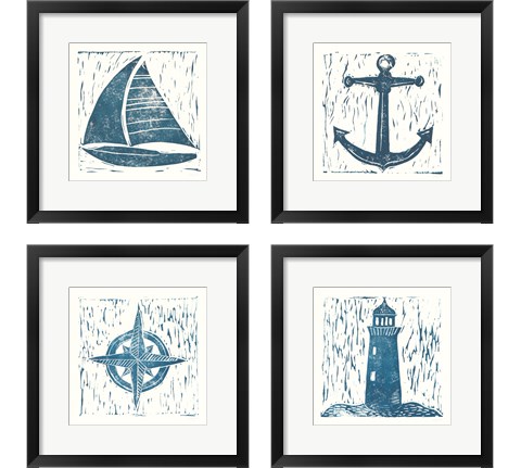 Nautical Collage on White 4 Piece Framed Art Print Set by Courtney Prahl