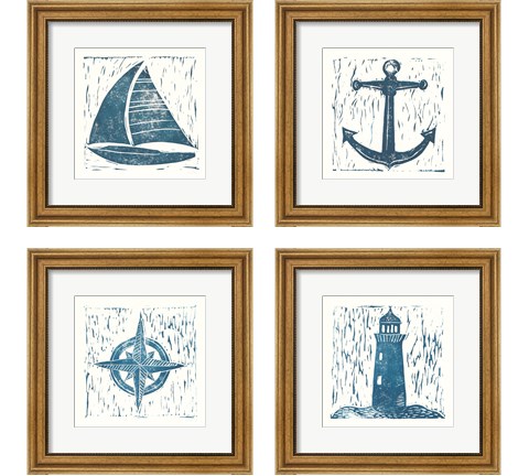 Nautical Collage on White 4 Piece Framed Art Print Set by Courtney Prahl