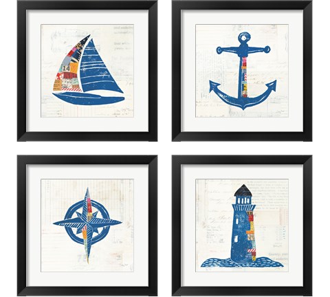 Nautical Collage on Newsprint 4 Piece Framed Art Print Set by Courtney Prahl