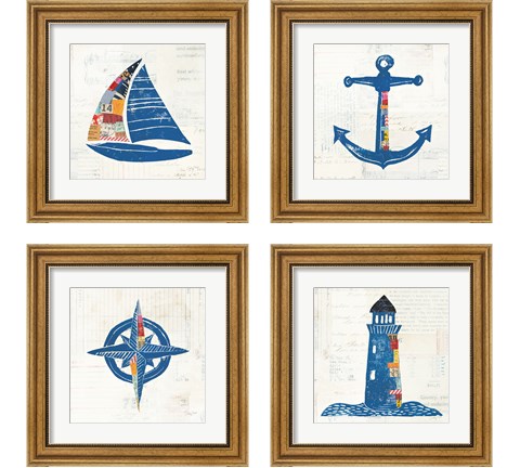 Nautical Collage on Newsprint 4 Piece Framed Art Print Set by Courtney Prahl