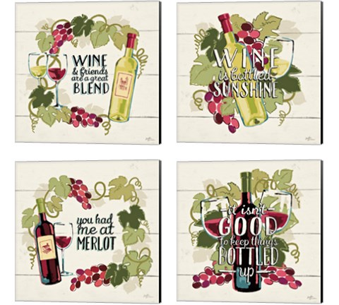 Wine and Friends 4 Piece Canvas Print Set by Janelle Penner