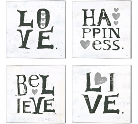 Gray Hearts 4 Piece Canvas Print Set by Kellie Day