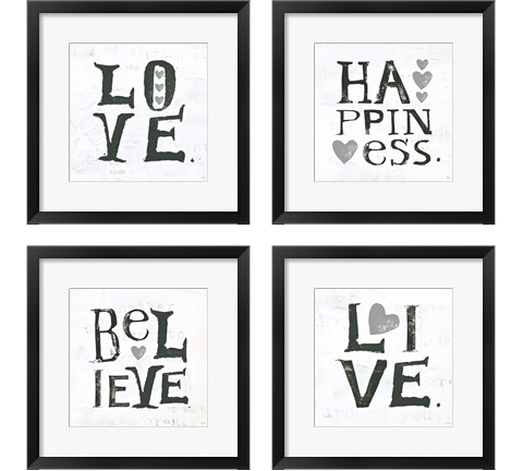 Gray Hearts 4 Piece Framed Art Print Set by Kellie Day