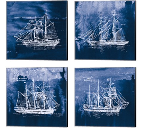 Sailing Ships Indigo 4 Piece Canvas Print Set by Wild Apple Portfolio