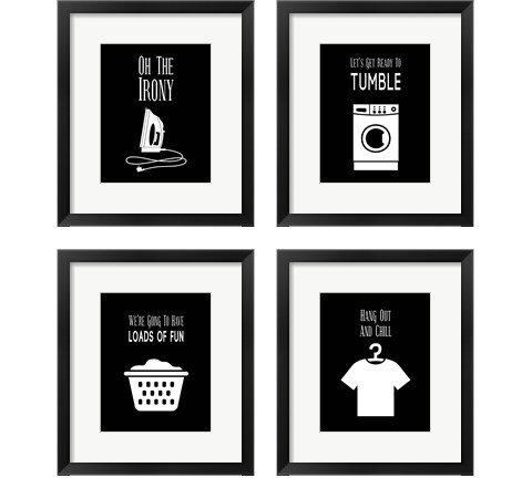 Laundry - Black 4 Piece Framed Art Print Set by Color Me Happy