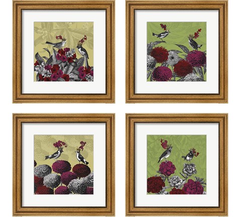 Blooming Birds Florals 4 Piece Framed Art Print Set by Fab Funky