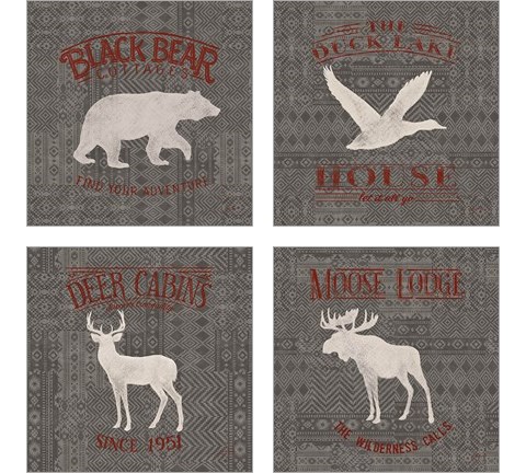 Soft Lodge Dark with Red 4 Piece Art Print Set by Janelle Penner